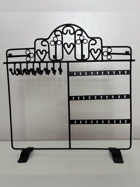 Black Metal Jewelry Organizer Stand - Decorative Earring & Necklace Holder